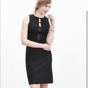 Black Banana Republic knee length workwear dress faux leather accents. Size 14